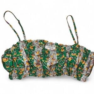 100% cotton RHODE crop top size Large Green and Yellow Floral